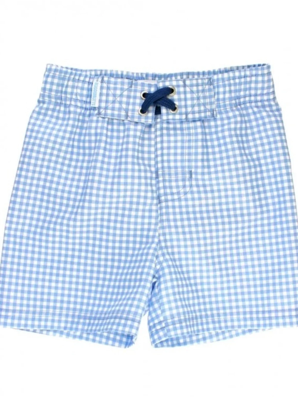 RuggedButts Boy’s Cornflower Blue Gingham Swim Shorts - Casual Elastic Waist Sz7